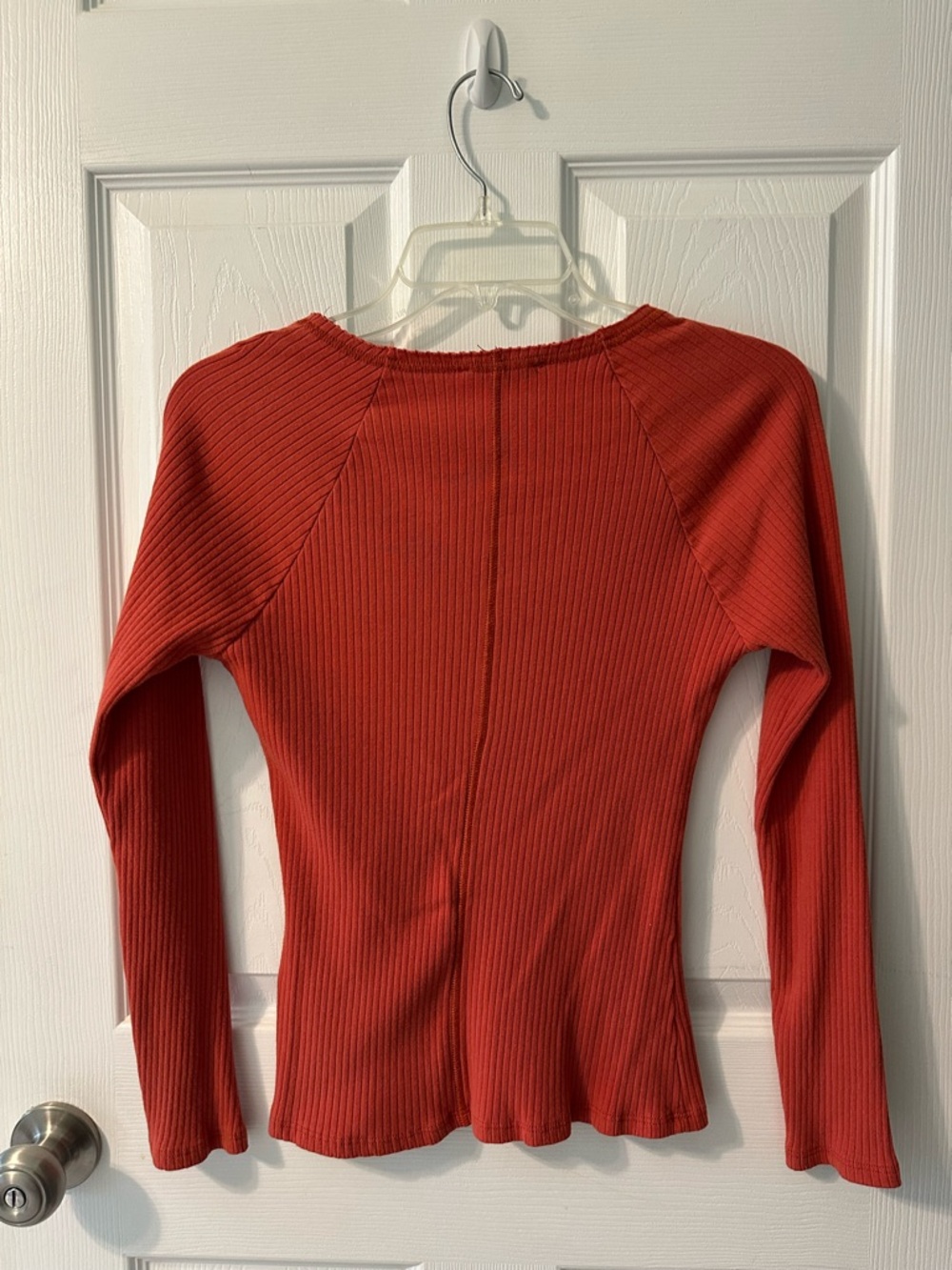 Ribbed Long-Sleeve Square Neck Top - Red Clay - Picture 4 of 4